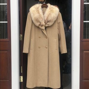 Fox Fur Collar Camel Double Breasted Wool Peacoat